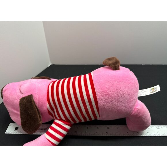 Pink Plush Dog Toy With Red & White Striped Shirt & Brown Ears Pillow Gift - Picture 6 of 8
